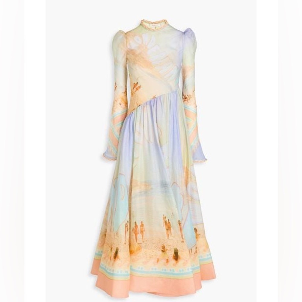 Designer-style Maxi Dress in Poster Print Resort Wear Silk-Linen blend